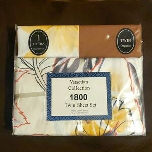 Venetian Collection 4pc 1800 Twin Sheet Set- White, Tan, Gray Multi Floral Print